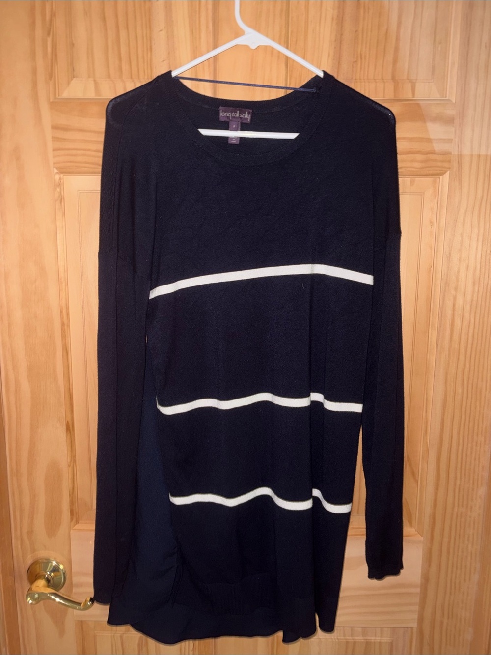 long tall sally Black Crewneck Sweater with White Stripes